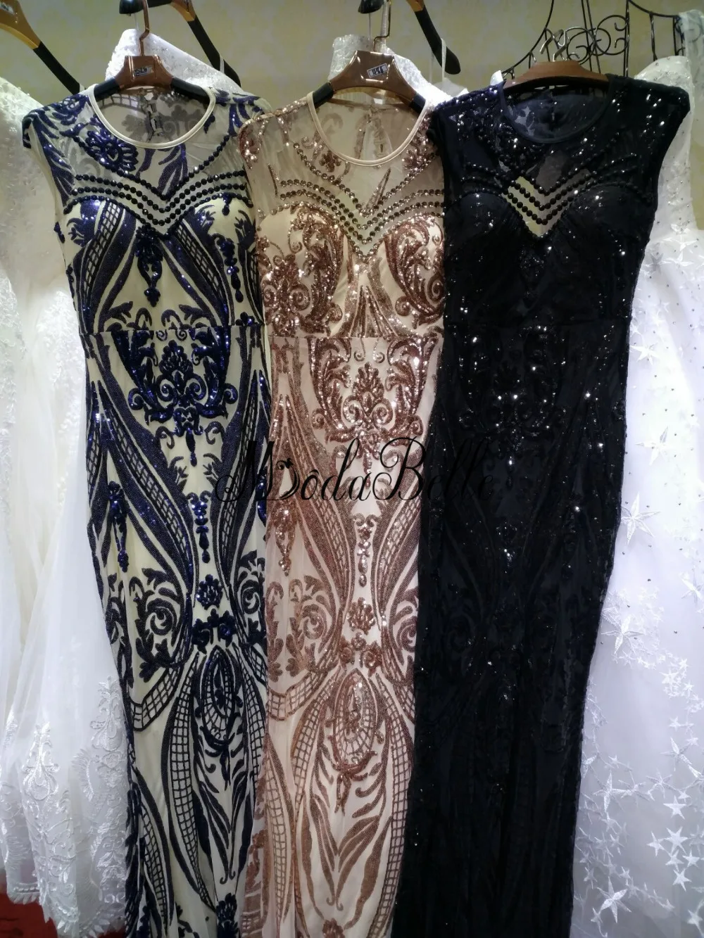 

modabelle Gold Sequin Prom Dresses Floor Length 2019 Sexy Open Back Mermaid Long Evening Gown Maxi Beaded Dress Party