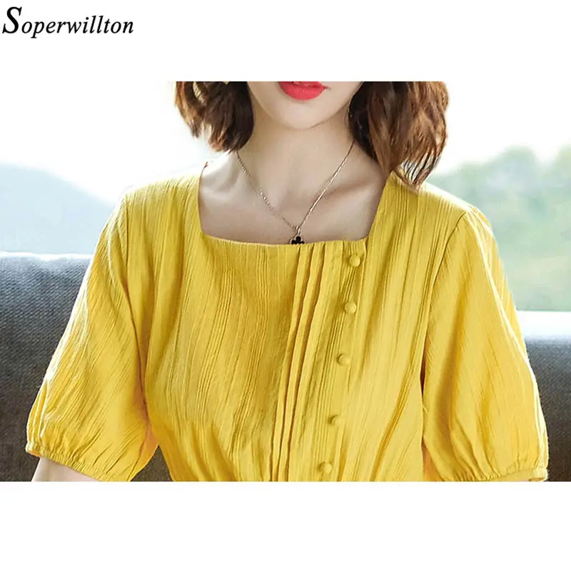 Женское платье с квадратным вырезом желтое длинное в стиле ретро рукавом до