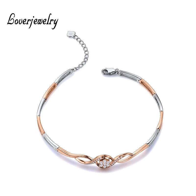 Новый однотонный 18Kt двухцветный золотистый браслет для помолвки с натуральным