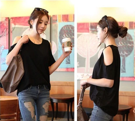 New 2014 Fashion Women Dew shoulder Summer short sleeve tshirt womens tee T-shirt cotton t shirts clothes Sale052407 | Женская одежда