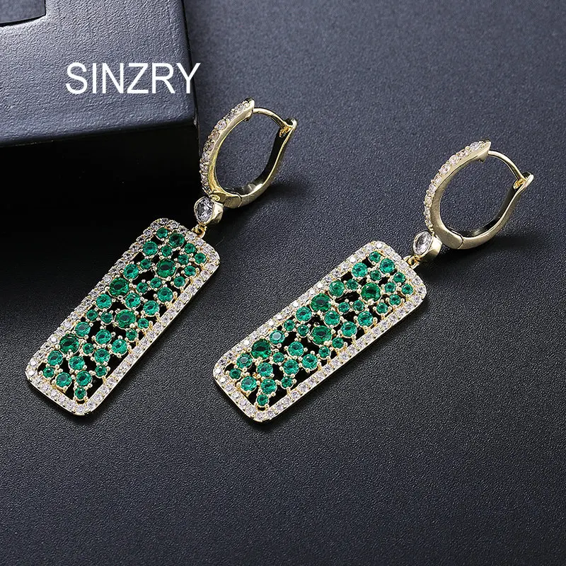 SINZRY Лидер продаж фианиты геометрические Винтажные висячие серьги женские
