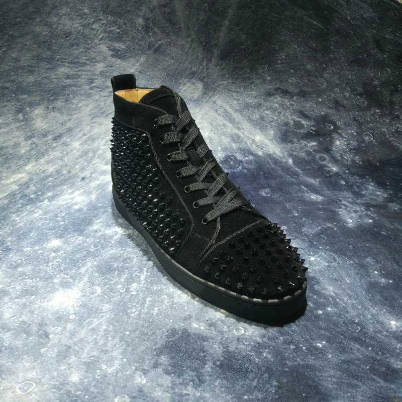 Nature Suede Leather Mens Sneakers Black Luxury Brand Rivets High Top Flats Casual Shoes Party Dress zapatos de mujer 48 | Обувь