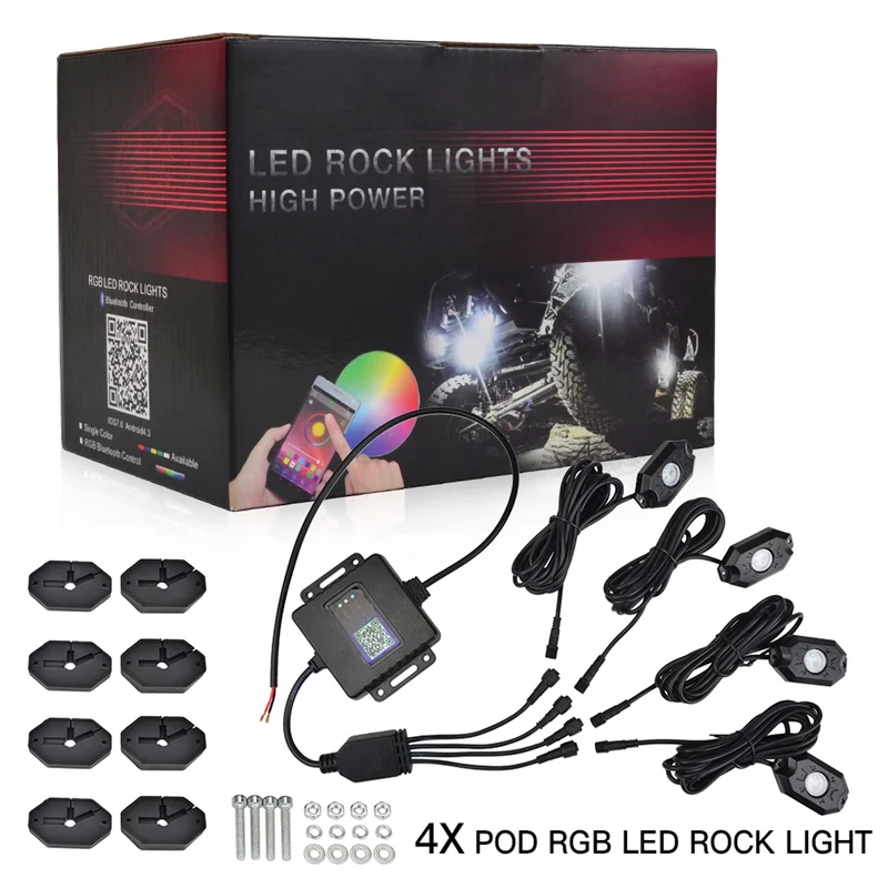 4 Pods RGB светодиодный свет рок лампа комплект совместимый со смартфонами через Bluetooth приложение управление подходит круиз мотоцикл снегоходы UTV ATV для Jeep Wrangler