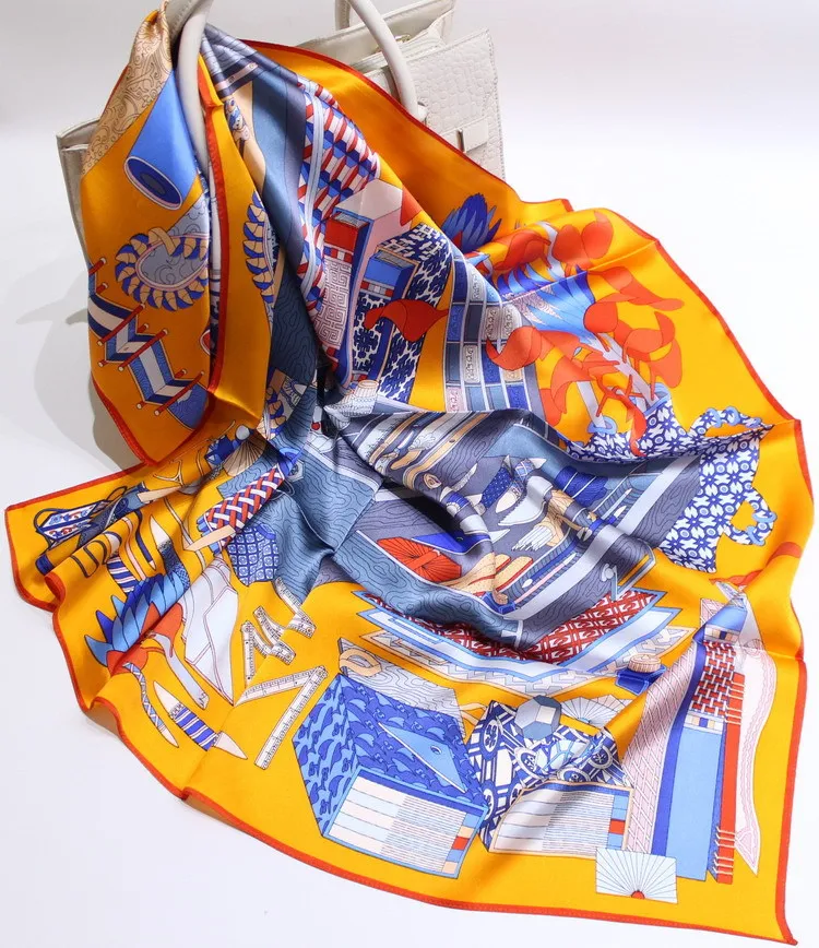 Однотонный квадратный Палантин из крепа и сатина роскошный брендовый дизайн