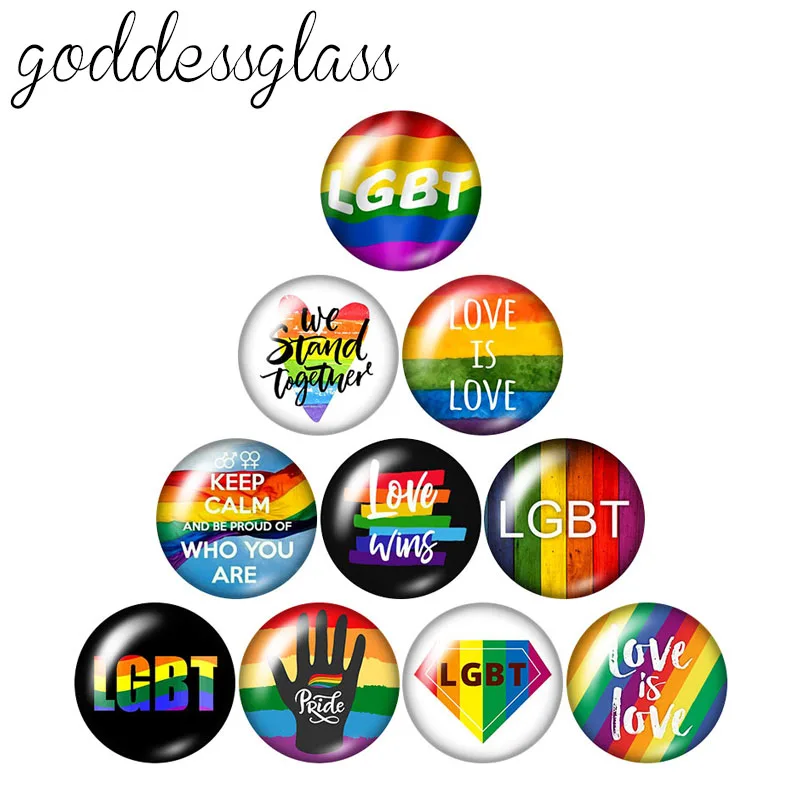 Модный Радужный Флаг ЛГБТ 10 шт. Смешанные Круглые Стеклянные Кабошоны 12 мм/18 мм/20