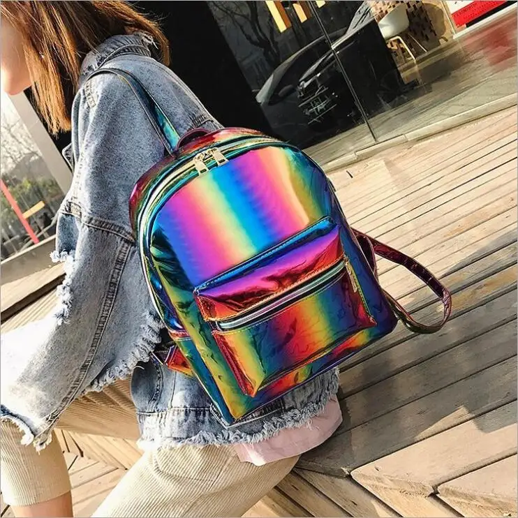 Magic Reflective Strip Backpakc Laser Rainbow Women Student School Bag Travel Bags Female Backpack for Teenager Casual Mochila | Багаж и