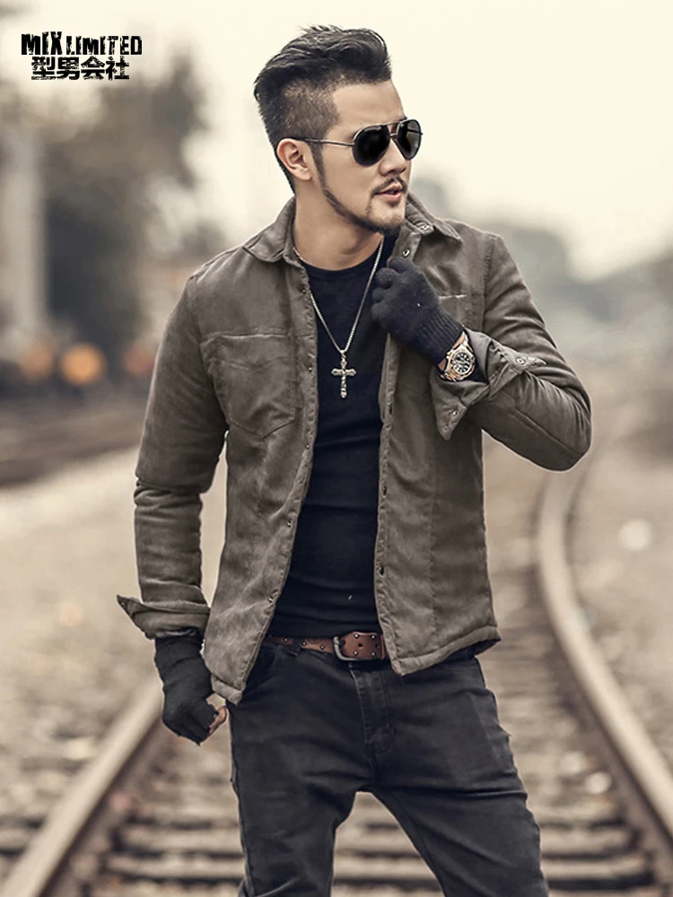 Для мужчин осень модный бренд Slim Fit с длинным рукавом пальто Для мужчин плед хлопок Повседневное теплая верхняя одежда Европейский стиль наивысшего качества пальто F2132