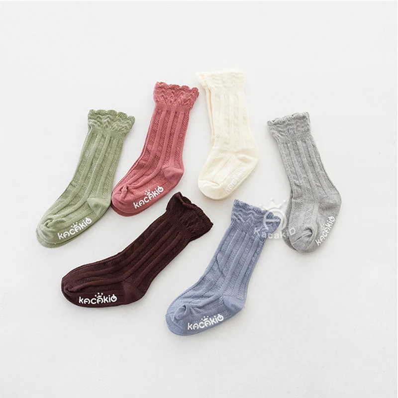 Adorable lace cuff princess socks baby girls solid stripe cotton knee high long children leg warmers 0-4t | Детская одежда и обувь