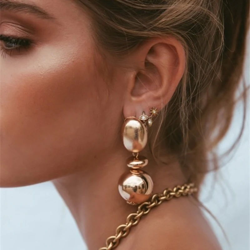 Модные металлические золотые висячие серьги AOTEMAN геометрические винтажные