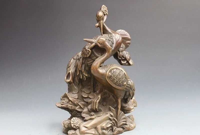 14 &quotКитайский дворец Фэншуй Бронзовая медь эверзеленые сосны две статуя журавля