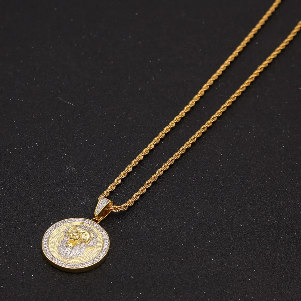 В стиле хип-хоп с мелким цирконием AAA Циркон твердым покрытием Bling Лев круглый