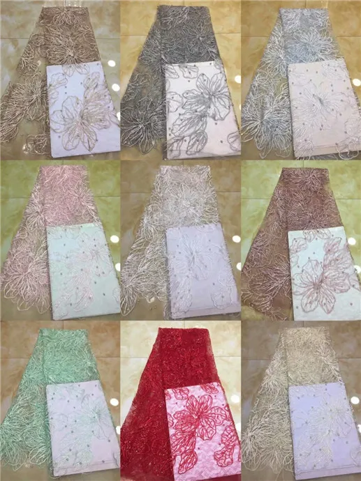 Нигерийская Высококачественная кружевная ткань с бусинами Африканское белое