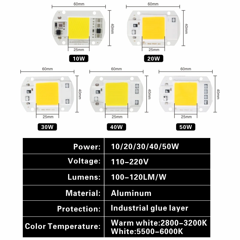 Светодиодный чип LARZI COB 50 Вт 40 30 20 10 110 В 220 умный вход IC высокой мощности для DIY