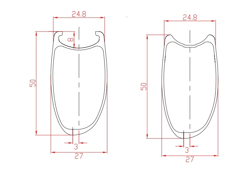 Ассиметричная 38 мм клинчерная/трубчатая полностью карбоновая велосипедная