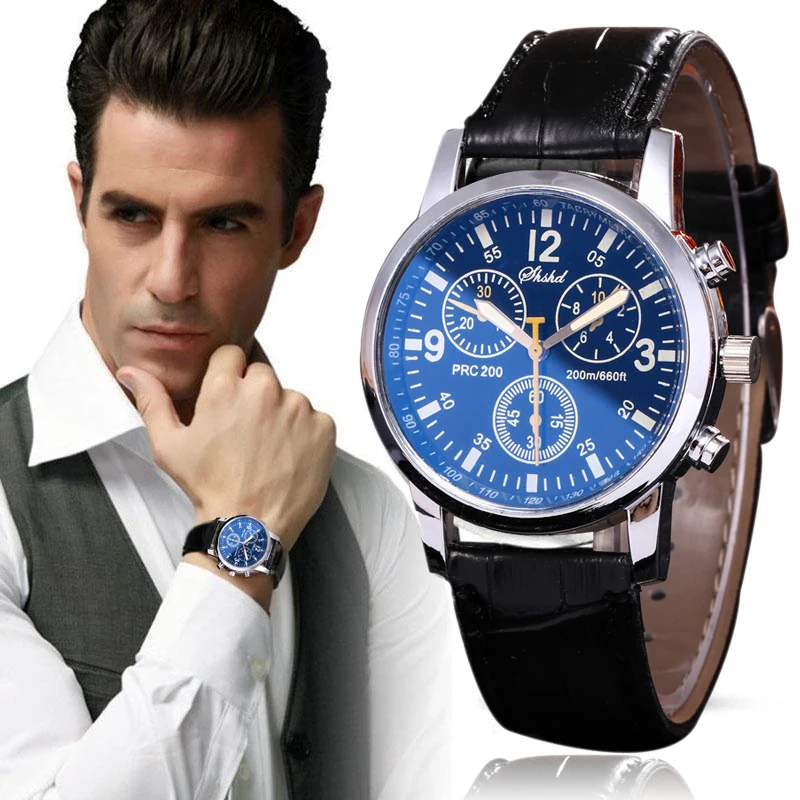 Часы наручные мужские кварцевые с кожаным ремешком люксовые брендовые модные