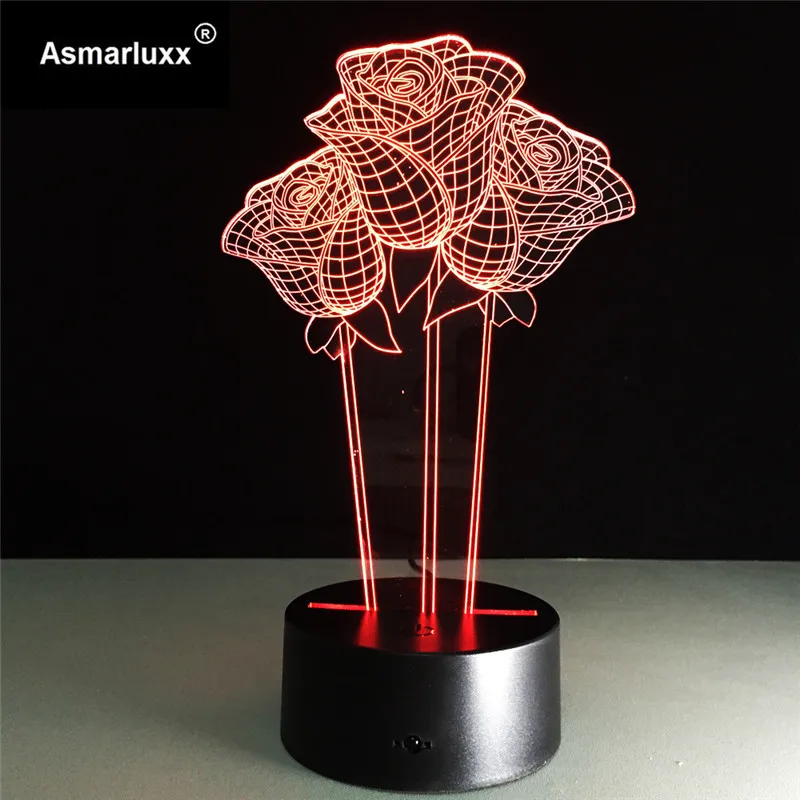 Роза Usb 3D светодиодный светильник подарок на свадьбу: разноцветный день рождения