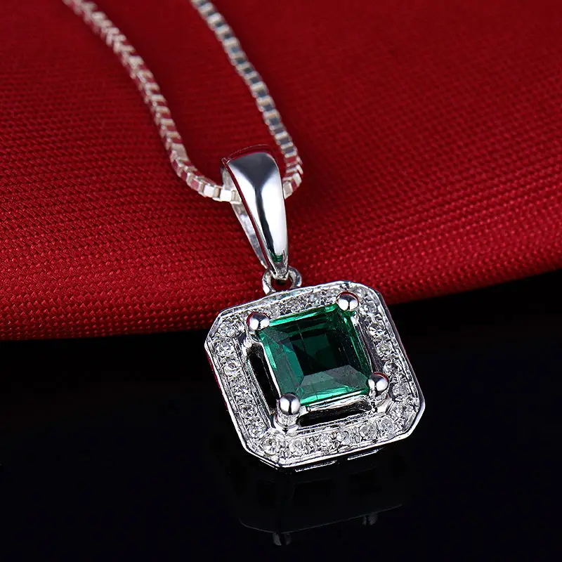 Однотонный 14 КТ белый золотой изумруд Свадебный кулон Принцесса Cut 5 мм подлинный