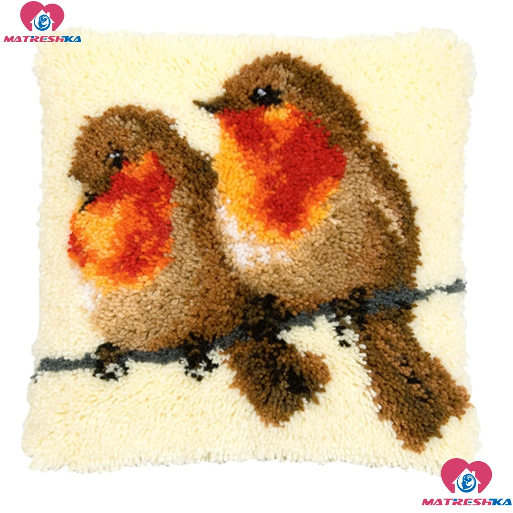 

Bird couple-latch hook kits Pillowcase Cover Crochet Hook kits Unfinished printed canvas Handmade Yarn accessories home decor