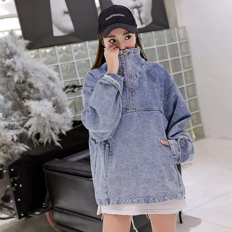 Джинсовая куртка 2018 Женская Харадзюку Стиль Осень Зима базовые куртки пальто