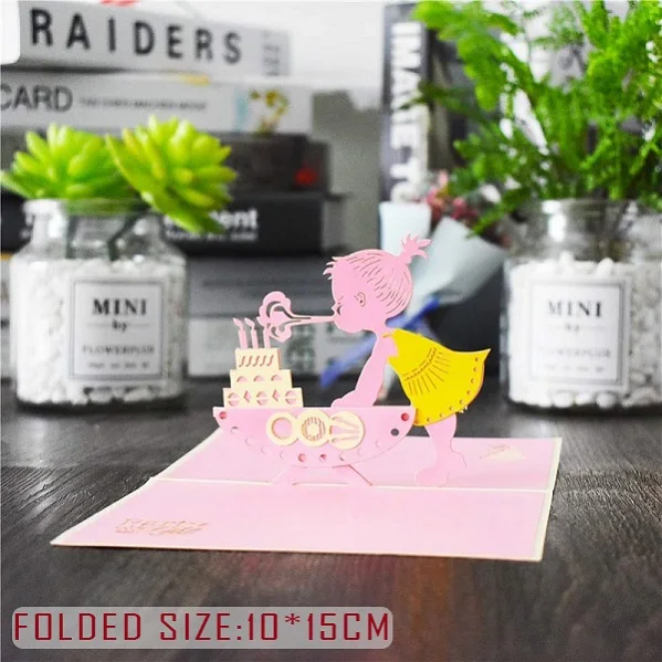 3D всплывающие открытки на день рождения для девочек, детей, жены, мужей, торт на день рождения, открытки, открытки, подарки, открытки с конвертом, наклейки - Цвет: Birthday girl