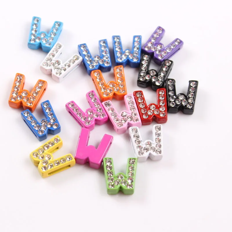130pcs/lot 8mm Alphabet Letter Slider Charm Full Rhinestone Colorful Charms Fit Belt Leather Bracelets 5pcs of 26pcs A-Z Украшения и