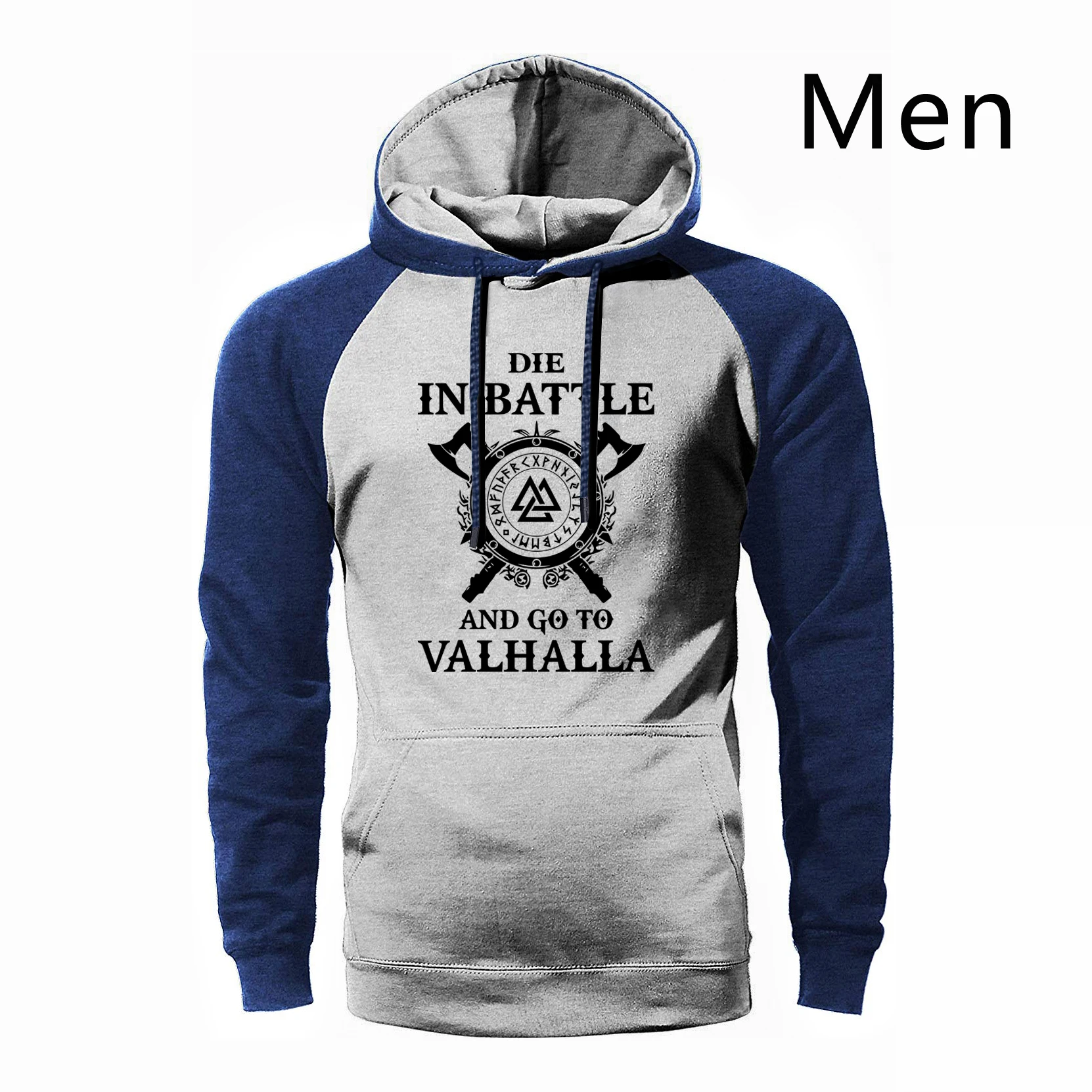 Odin Vikings реглан худи для мужчин Die In batch And Go To Valhalla толстовка с капюшоном Весна Осень Толстовка уличная спортивная одежда - Цвет: Navy Blue Gray 1