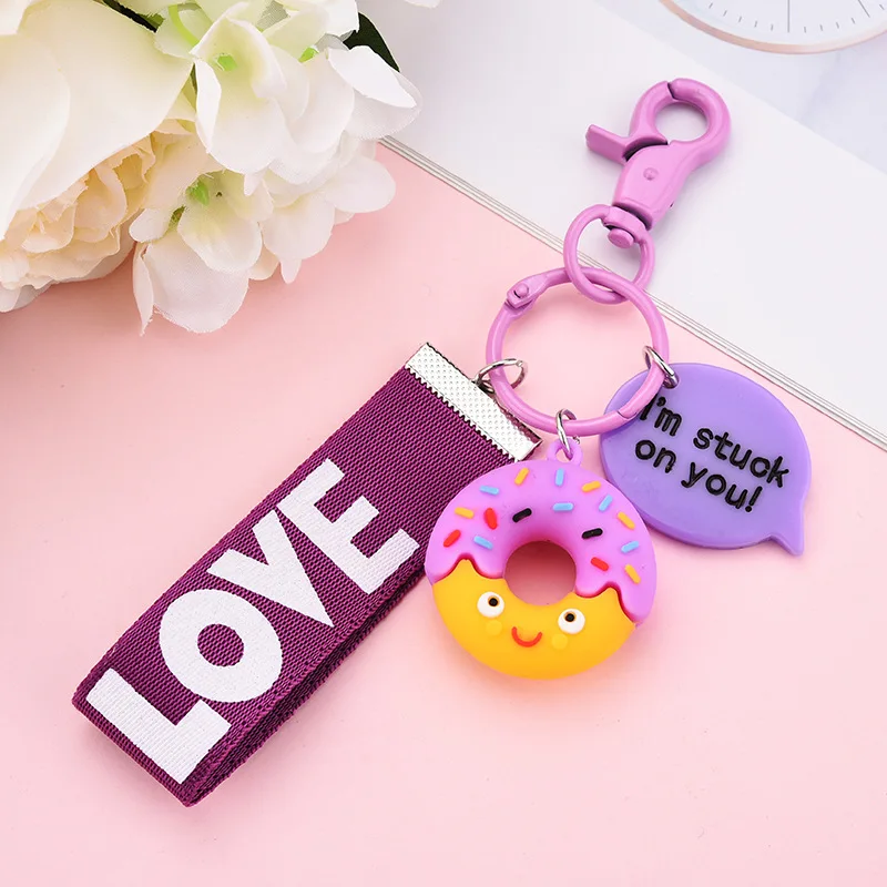 1PS Resin Mini Cute Key Chain Kawaii Bag Chain Straps Donut Cake Keychain For Girl Gifts Love Pendant Bag Charm Key Ring