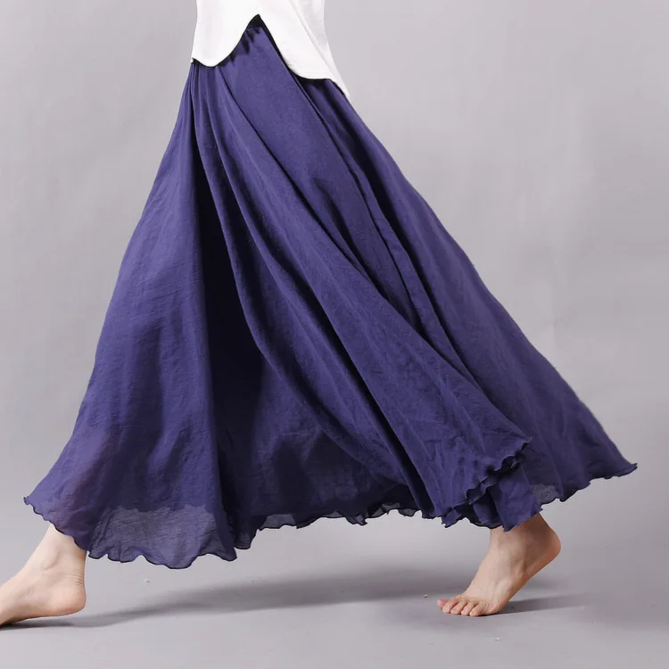 

Cotton and Linen women skirts 22021 summer new bohemian style lady solid floor length skirts beach vacation holiday clothing