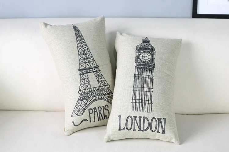 

Paris pillow cover, creative Simple lines Eiffel Tower Big Ben London Paris waist pillow case pillowcase wholesale