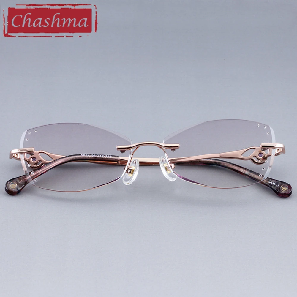 Бренд Chashma, алмазные Стразы, цветные линзы по рецепту, модные женские фиолетовые титановые оправы для очков