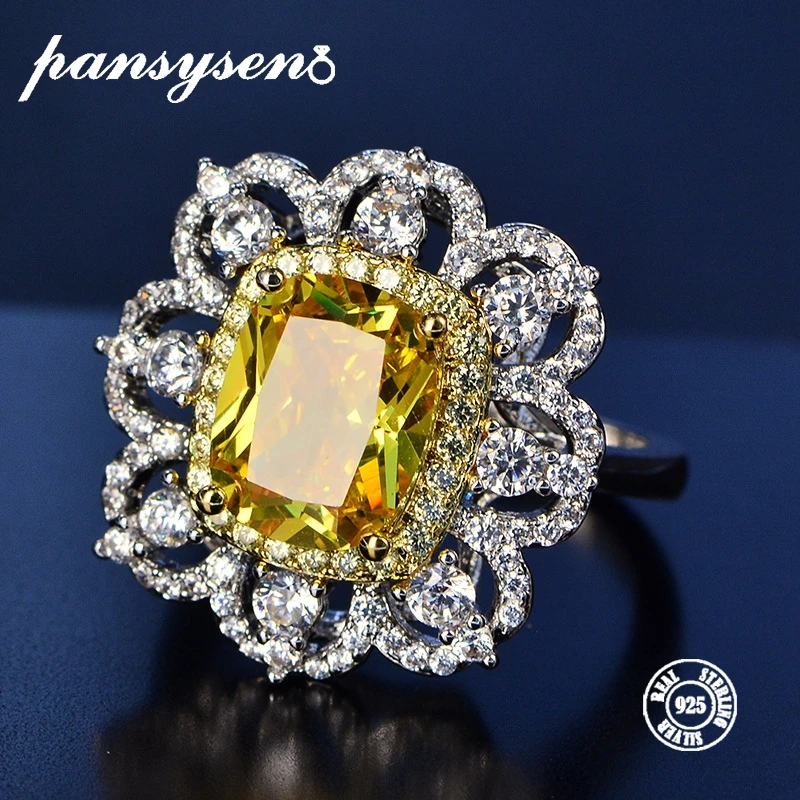 PANSYSEN, новая мода, настоящее 925 пробы, серебряные ювелирные изделия, цитрин, драгоценный камень, кольца для женщин, свадьба, помолвка, хорошее ювелирное изделие, кольцо