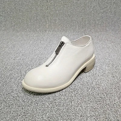 Beige-Zipper Guidi/; натуральная кожа; сезон весна; туфли-лодочки на платформе в стиле ретро; ботинки-оксфорды с молнией спереди и круглым носком для студентов; цвет белый, красный, черный - Цвет: Beige-Zipper