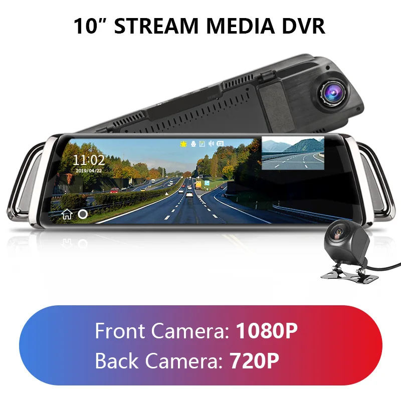 With Rear camera Зеркало заднего вида, Автомобильный видеорегистратор, авторегистратор, 10 ips сенсорный экран, Full HD 1080 P, Автомобильный видеорегистратор, видеорегистратор, ночное видение - Название цвета: With Rear camera
