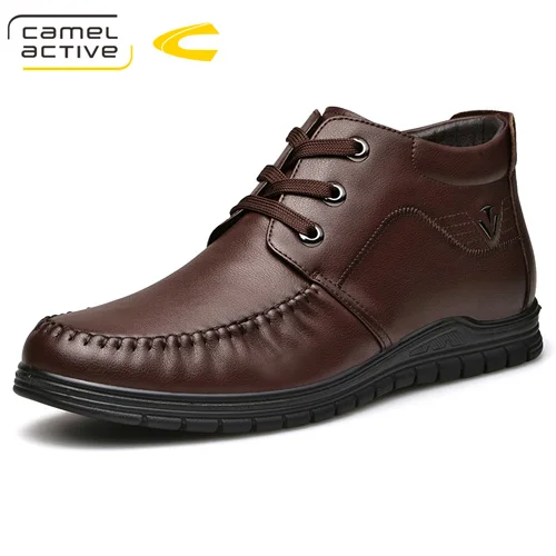 Camel Active/Новые мужские кожаные ботинки; зимние теплые мужские мотоциклетные ботинки; Коллекция года; мужские Ботильоны из натуральной кожи; мужские водонепроницаемые ботинки - Цвет: Коричневый