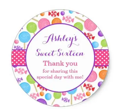 

1.5inch Cute Candy Sweet 16 Birthday Party Favor Classic Round Sticker