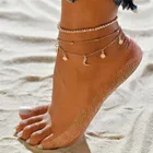 Браслеты на ногу Modyle женские, анклеты в богемном стиле с хрустальными бусинами, с подвеской в виде Луны, летняя бижутерия для ног