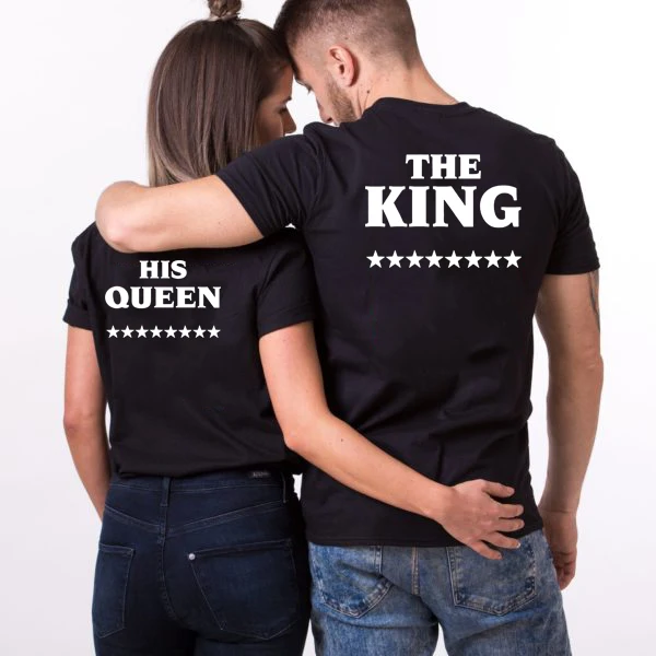 KING QUEEN Letter Printed Black Tshirts Summer Casual Short Sleeve Tees Tops Matching Couple His and Her Tee Clothes | Женская одежда