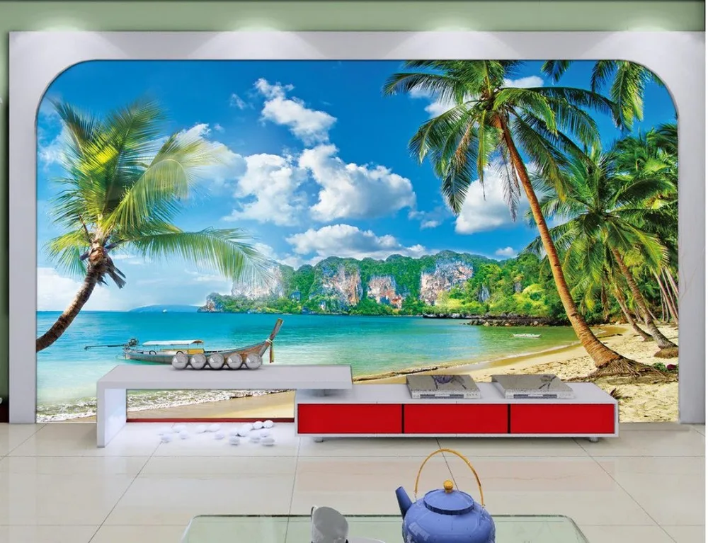 

custom 3d wallpaper Beach natural landscape tree photo 3d wallpaper 3d murals wallpaper for living room