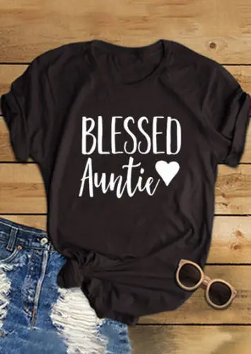 

Летняя Стильная хлопковая футболка с коротким рукавом, футболка с рисунком с надписью «Auntie Heart», милые эстетичные топы со слоганом для девоч...