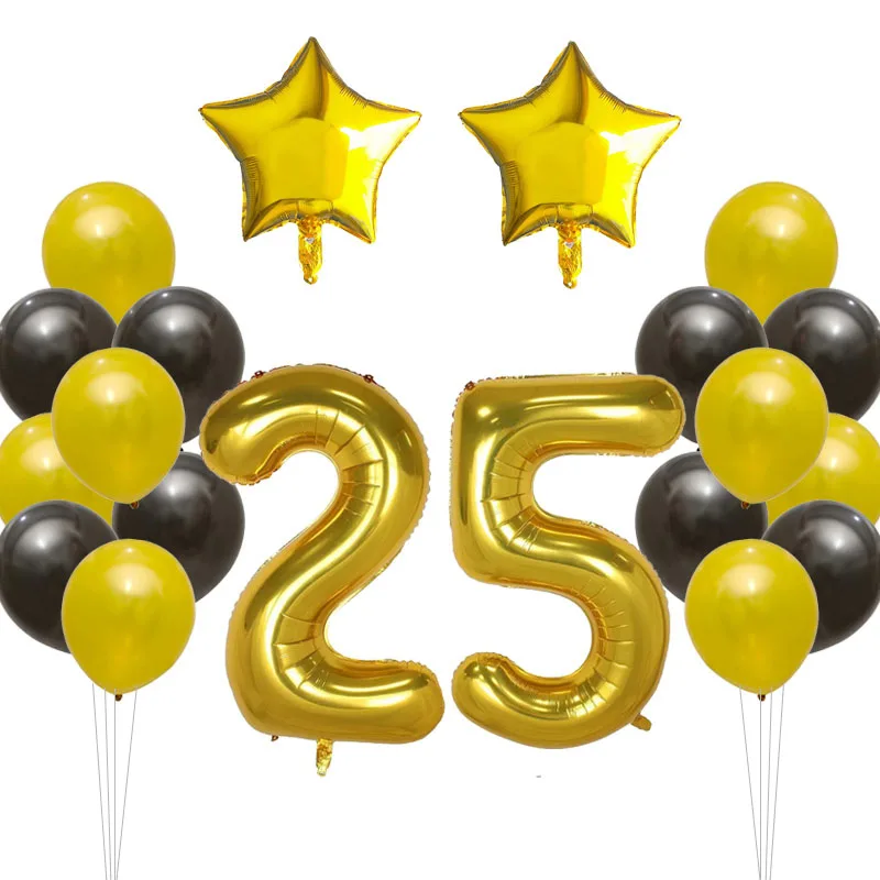 Gold 25 20 шт. 30 дюймов розовые золотые шары из фольги в виде цифр Черный Серебряный Цифровой 18 20 25 30 50 взрослых день рождения латексные шары Декор поставки - Цвет: Gold 25
