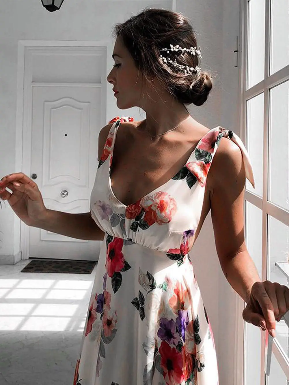 Summer Long Dress Floral Print Boho Beach Tunic Maxi Women Evening Party V-neck Bandage Sundress Vestidos de festa | Женская одежда