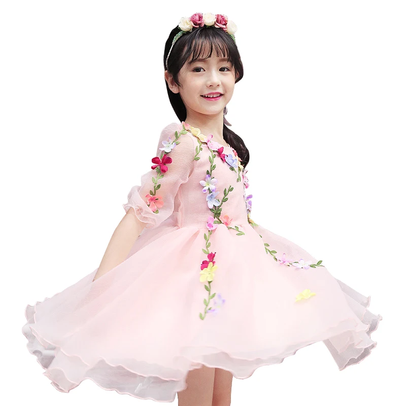 3 - 14 yrs baby girls summer princess tulle 3d flower fairy dress Kids fancy party beauty Cosplay costume ball gown | Детская одежда и