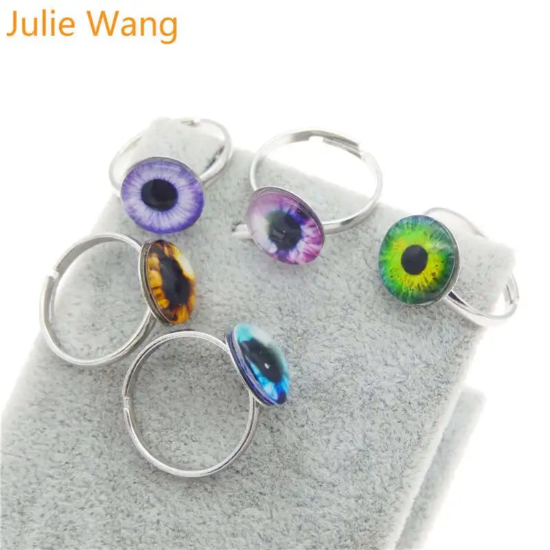Julie Wang 5 шт. регулируемое кольцо стекло 12 мм дракон кошачий глаз кабошон женские