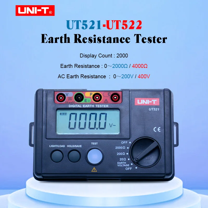 

UNI-T UT521 UT522 Digital Earth Ground Resistance tester 0-2000/0-4000ohm resistance meter with LCD backlight display