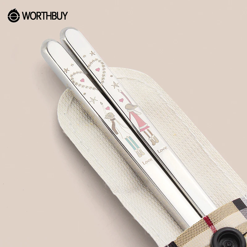 WORTHBUY 1 Pair Korean Stainless Steel Chopsticks Laser Engraving Patterns Food Sticks Portable Reusable Chopstick Sushi Hashi | Дом и сад