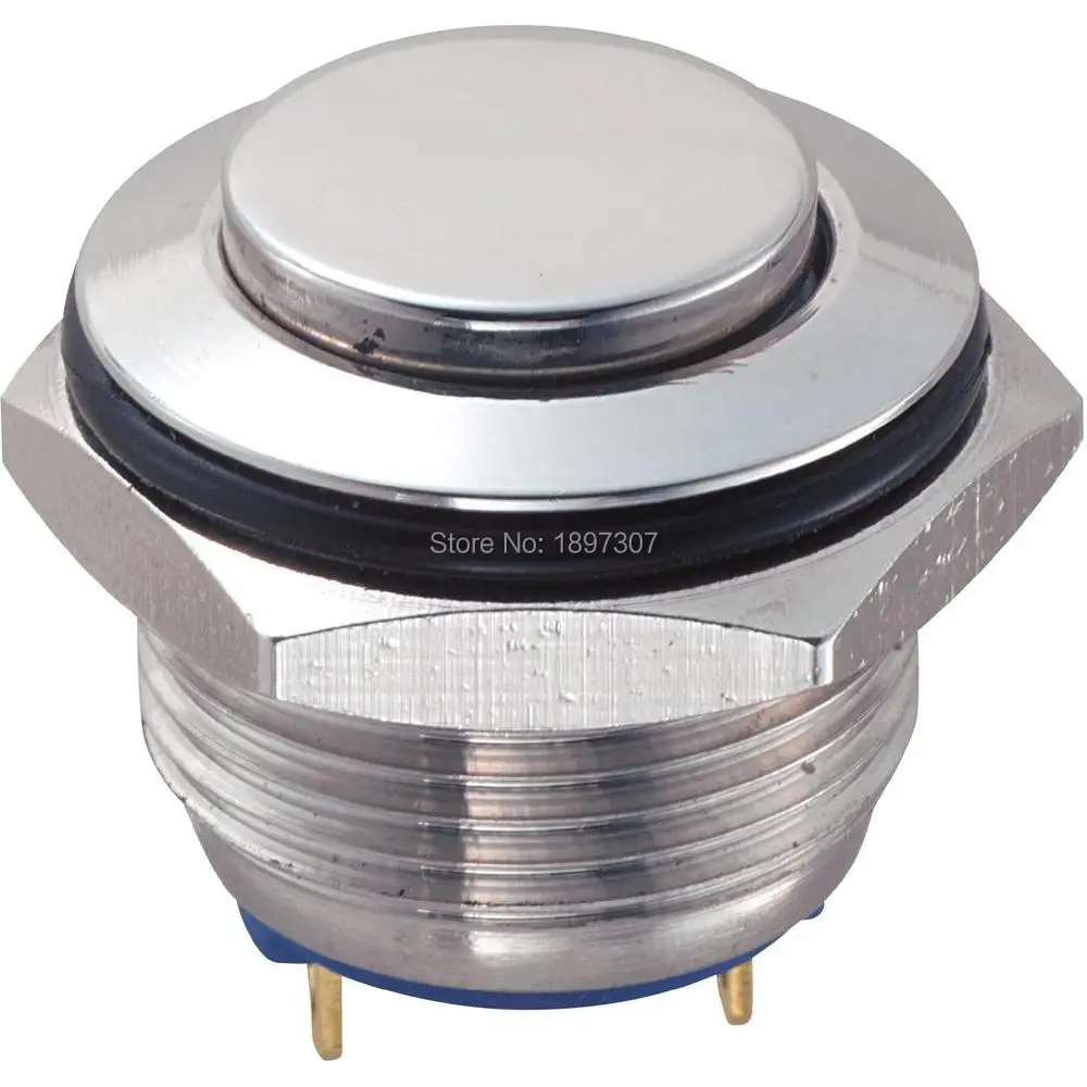 

20 pieces 16mm 36V/DC 2A 1xOff/On nickel plated brass Soldering terminal Vandal-proof short body button switch