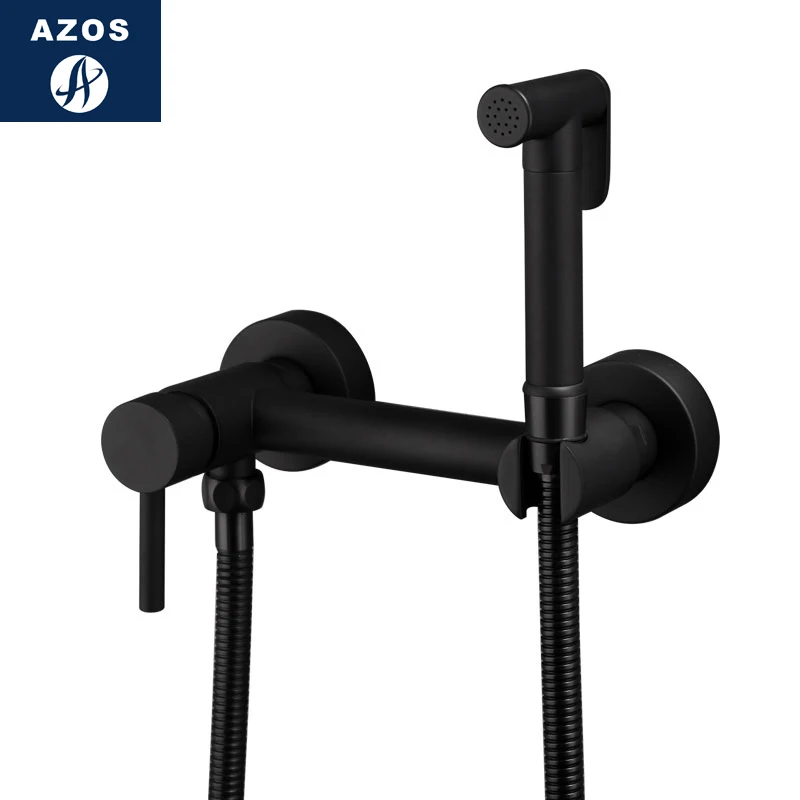 Azos Bidet Faucet Pressurized Sprinkler Head Brass Black Cold and Hot Switch Single Function Washing Machine Pet Bath Toilet Rou |