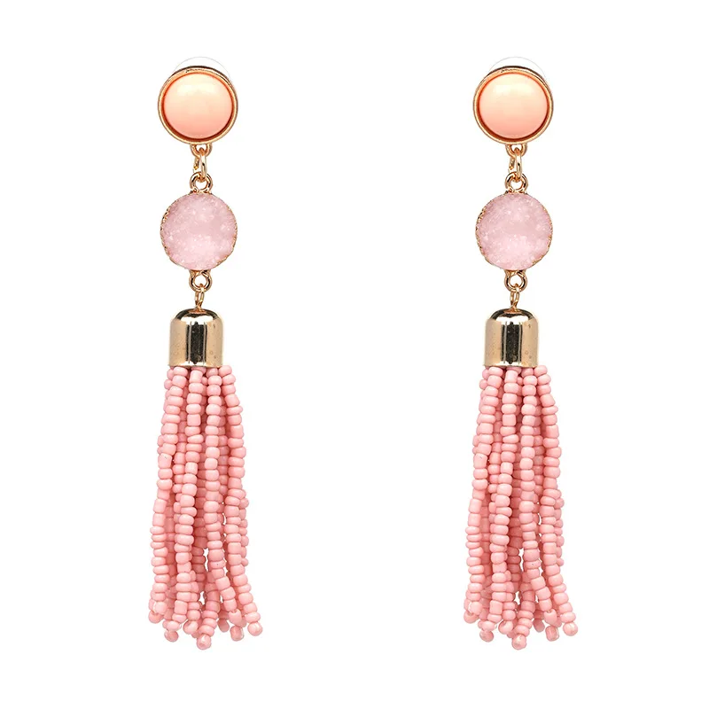 2018 Crystal Beads Earrings for Women 4.13 Inch Long Tassel Black Pink New Statement Jewelry Fashion Drop | Украшения и