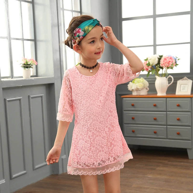 Кружевное платье для девочек 2019 новый летний кружевной цветок Детские платья