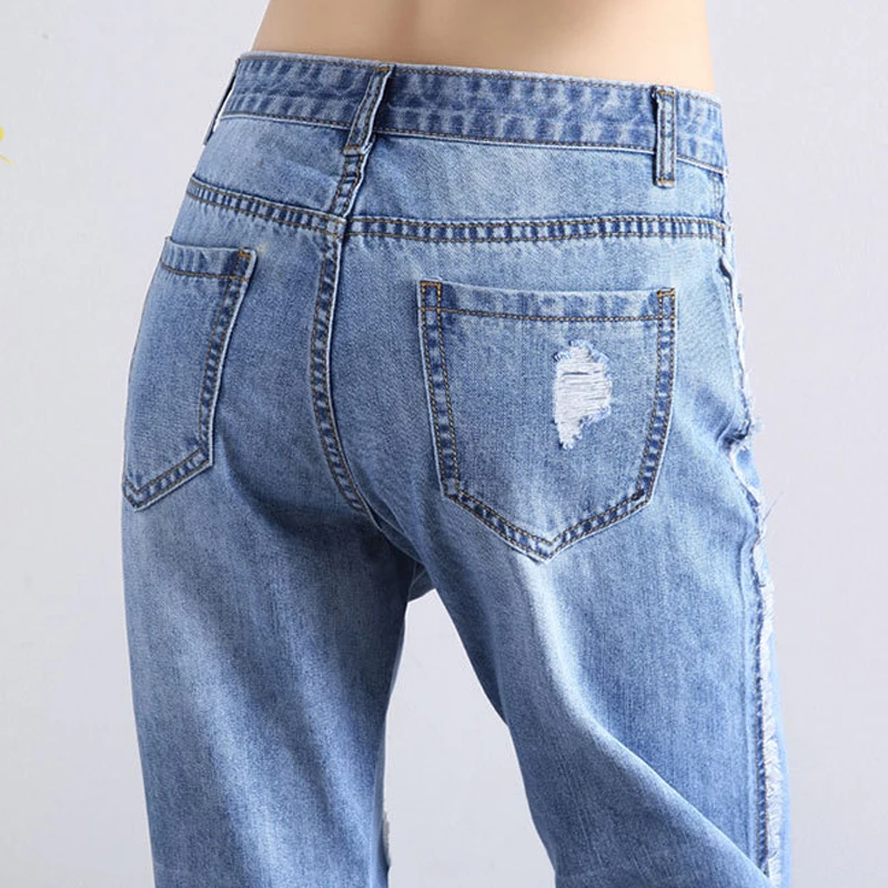 Женские рваные джинсы брюки свободные повседневные для мальчиков и девочек